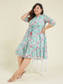 Janasya Women's Plus Size Aqua Georgette Floral Printed Fit & Flare Dress